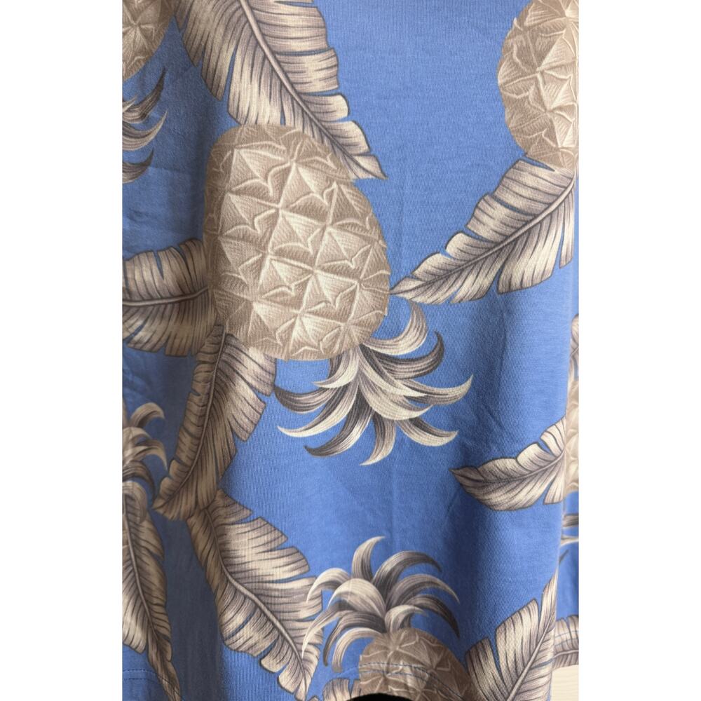 Hibiscus Hawaii Top Large L Blue Pineapple V-Neck Short Sleeve Women Aloha New - Picture 4 of 9